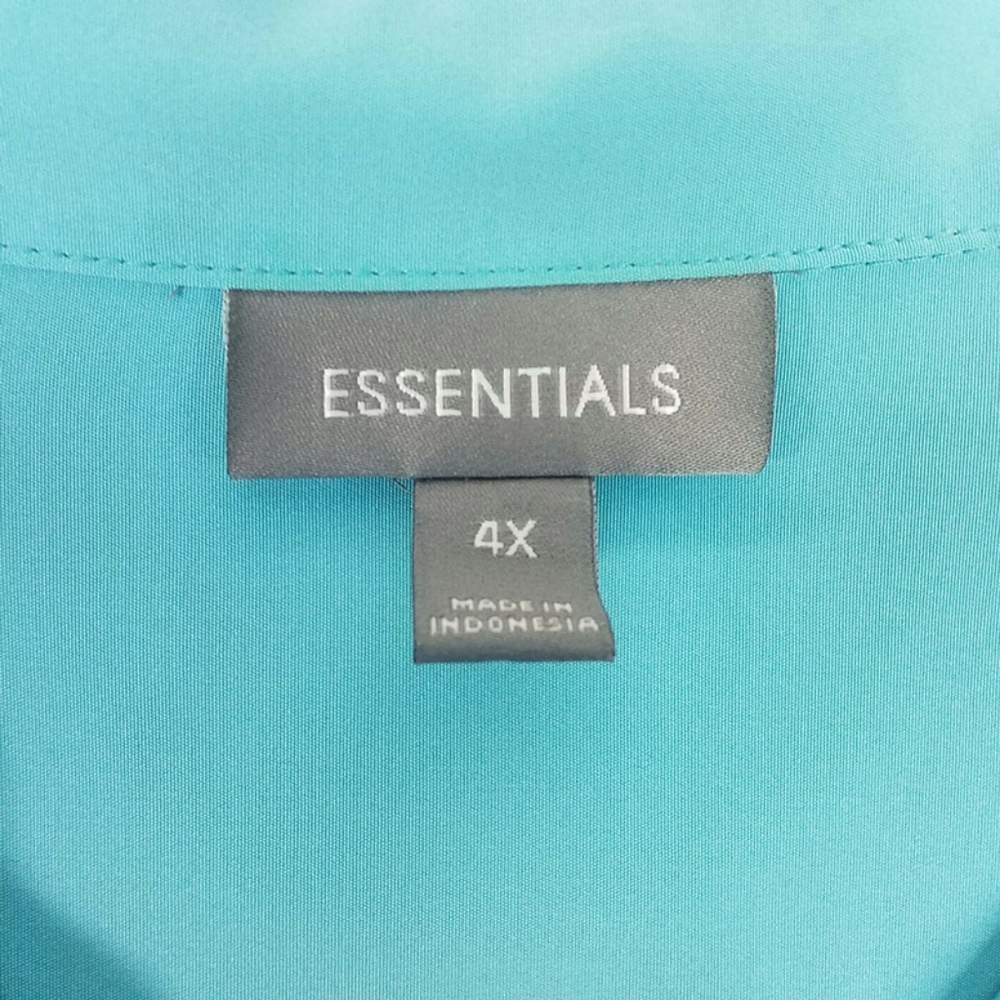 Essentials Blue Button Front Short Cuffed Sleeve Career Blouse Womens 4X - Picture 8 of 13